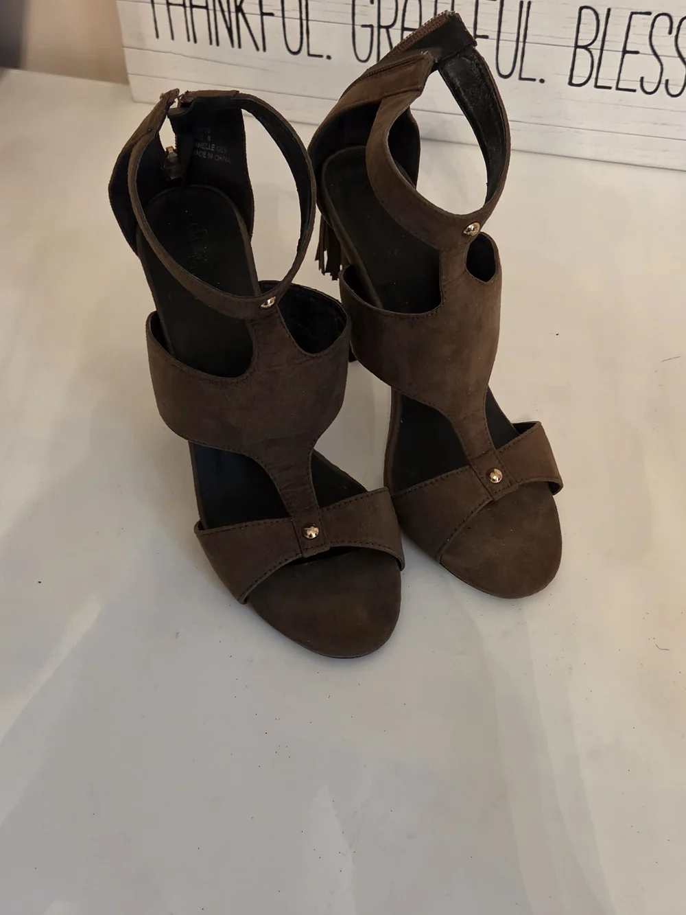 Charlotte Russe Brown Suede Open-Toe Ankle Strap Heels